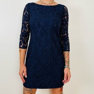 Vince Camuto Navy Lace Dress Mini 3/4 sleeves